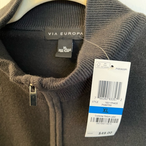 Via Europa Charcoal Zip Neck Phantom Sweater Sz XL NWT - Picture 4 of 5